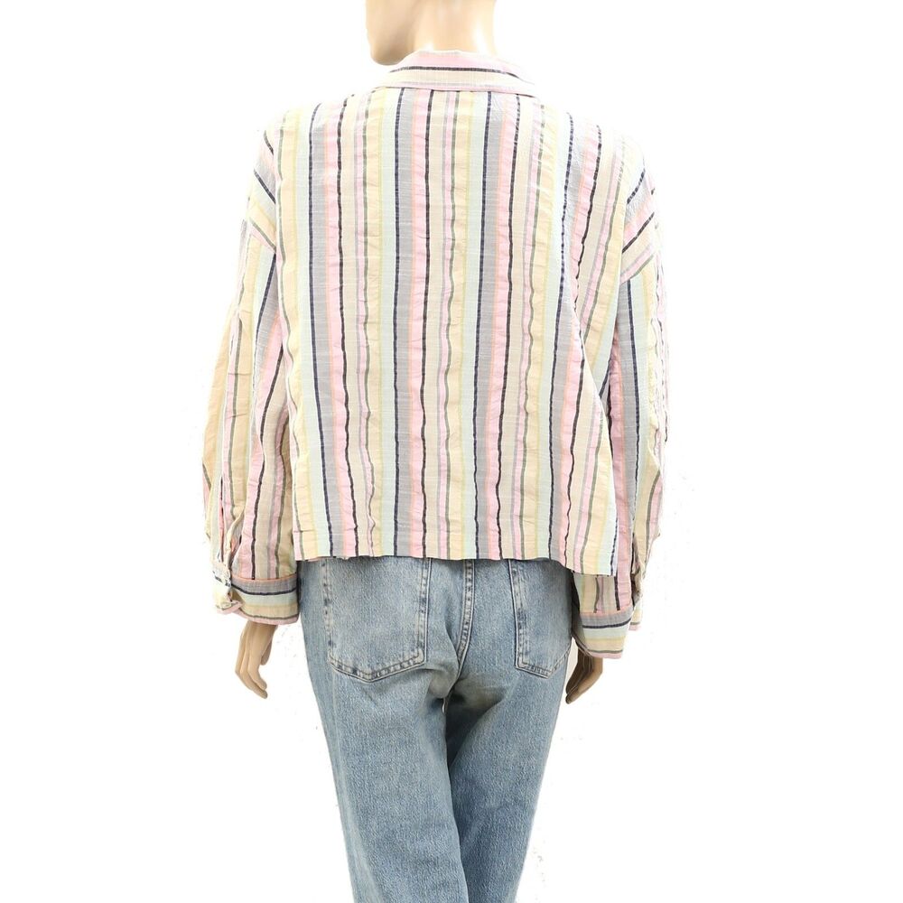Kerri Rosenthal Striped Shirt Blouse Top Buttondown Printed Collared L 272897 - Picture 3 of 4